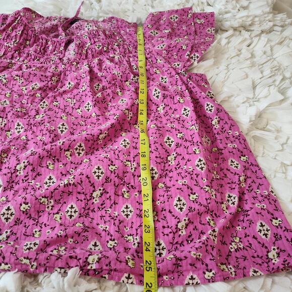 Lane Bryant Shirt Womens Plus Size 24 Pink Floral Flutter Sleeve Tie Neck Boho - Picture 14 of 15